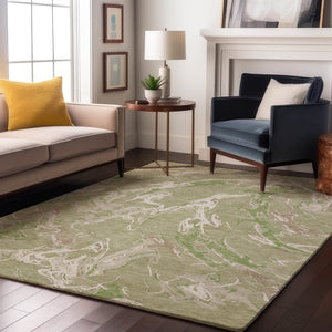 HomeRoots 10' X 14' Artichoke Green Abstract Washable Area Rug - UV Protection, Stain Resistant, Durable Design 681215