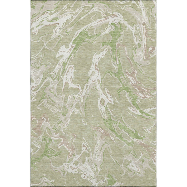 HomeRoots 10' X 14' Artichoke Green Abstract Washable Area Rug - UV Protection, Stain Resistant, Durable Design 681215