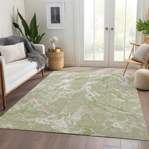 HomeRoots 10' X 14' Artichoke Green Abstract Washable Area Rug - UV Protection, Stain Resistant, Durable Design 681215