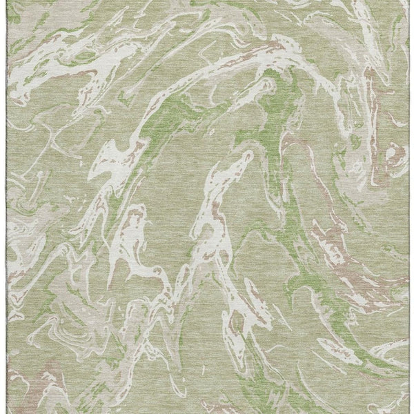 HomeRoots 10' X 14' Artichoke Green Abstract Washable Area Rug - UV Protection, Stain Resistant, Durable Design 681215