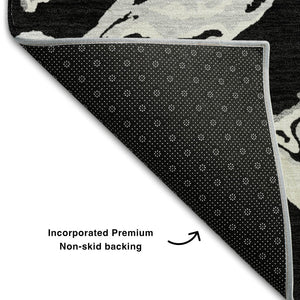 HomeRoots 5' X 8' Black Ivory Gray Abstract Area Rug - Washable, Stain-Resistant, UV Protected for Modern Spaces 681217