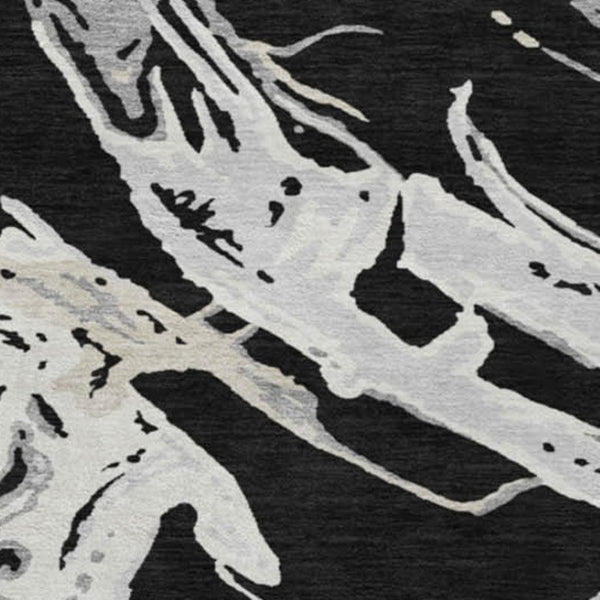 HomeRoots 8' Contemporary Black Ivory Gray Abstract Round Rug - Washable, UV Protected & Stain Resistant! 681218