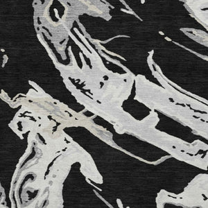 HomeRoots 8' Contemporary Black Ivory Gray Abstract Round Rug - Washable, UV Protected & Stain Resistant! 681218