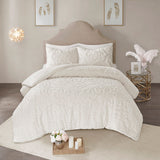 Madison Park Laetitia Shabby Chic 3-Piece Tufted Cotton Chenille Medallion Comforter Set MP10-5874 Off-White