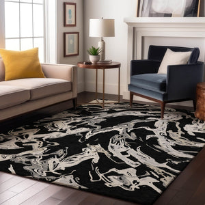HomeRoots 8' X 10' Modern Black Ivory Gray Abstract Area Rug – Washable, Stain-Resistant & UV Protected Design 681219