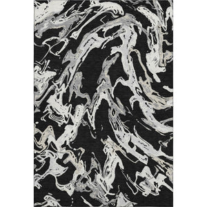 HomeRoots 8' X 10' Modern Black Ivory Gray Abstract Area Rug – Washable, Stain-Resistant & UV Protected Design 681219