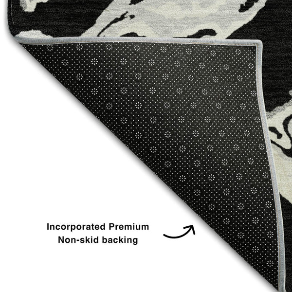 HomeRoots 8' X 10' Modern Black Ivory Gray Abstract Area Rug – Washable, Stain-Resistant & UV Protected Design 681219