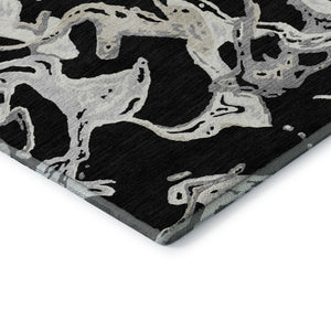 HomeRoots 8' X 10' Modern Black Ivory Gray Abstract Area Rug – Washable, Stain-Resistant & UV Protected Design 681219