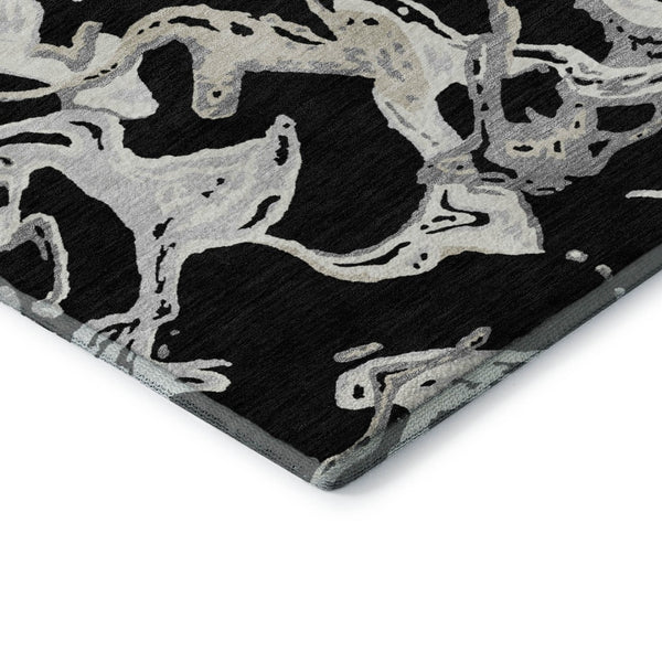 HomeRoots 8' X 10' Modern Black Ivory Gray Abstract Area Rug – Washable, Stain-Resistant & UV Protected Design 681219