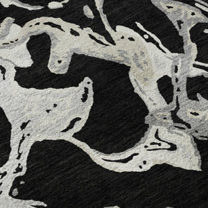 HomeRoots 8' X 10' Modern Black Ivory Gray Abstract Area Rug – Washable, Stain-Resistant & UV Protected Design 681219