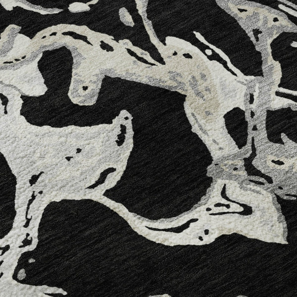 HomeRoots 8' X 10' Modern Black Ivory Gray Abstract Area Rug – Washable, Stain-Resistant & UV Protected Design 681219