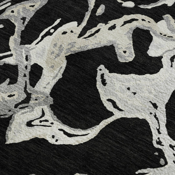 HomeRoots 9' X 12' Black Ivory Gray Abstract Washable Area Rug - Stain Resistant, UV Protected, Modern Design 681220