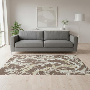 HomeRoots 5' X 8' Washable Area Rug in Brown, Ivory & Gold - Stain Resistant, UV Protected & Durable Design 681223