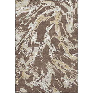 HomeRoots 5' X 8' Washable Area Rug in Brown, Ivory & Gold - Stain Resistant, UV Protected & Durable Design 681223