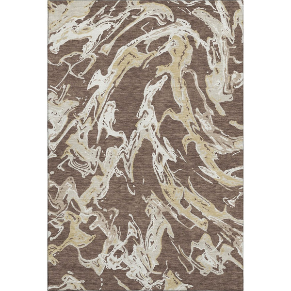 HomeRoots 5' X 8' Washable Area Rug in Brown, Ivory & Gold - Stain Resistant, UV Protected & Durable Design 681223