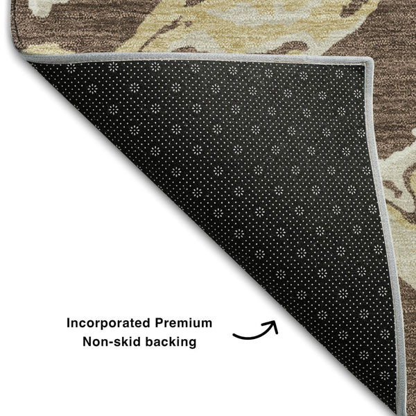 HomeRoots 5' X 8' Washable Area Rug in Brown, Ivory & Gold - Stain Resistant, UV Protected & Durable Design 681223