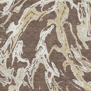 HomeRoots 5' X 8' Washable Area Rug in Brown, Ivory & Gold - Stain Resistant, UV Protected & Durable Design 681223