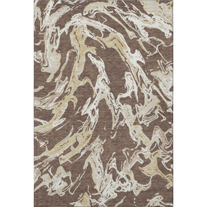 HomeRoots 5' X 8' Washable Area Rug in Brown, Ivory & Gold - Stain Resistant, UV Protected & Durable Design 681223