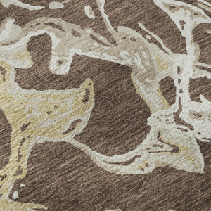 HomeRoots 8' Brown Ivory Gold Abstract Round Rug - Washable, UV Protected, Durable for Kids & Pets! 681224