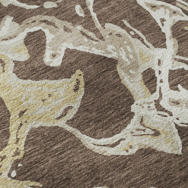 HomeRoots 8' Brown Ivory Gold Abstract Round Rug - Washable, UV Protected, Durable for Kids & Pets! 681224