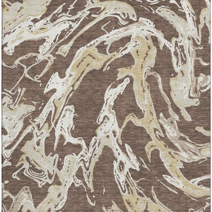 HomeRoots 8' X 10' Brown Ivory Gold Abstract Area Rug - Durable, Washable, Modern Design with UV Protection 681225
