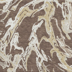 HomeRoots 9' X 12' Brown Ivory Gold Abstract Washable Area Rug - Stylish, Durable, and UV Protected for Any Space 681226