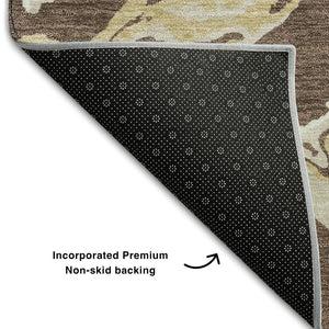 HomeRoots 10' X 14' Brown Ivory Gold Abstract Area Rug - Washable, UV Protected, Modern Design for Any Space 681227