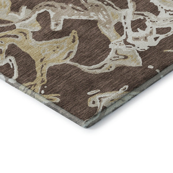 HomeRoots 10' X 14' Brown Ivory Gold Abstract Area Rug - Washable, UV Protected, Modern Design for Any Space 681227
