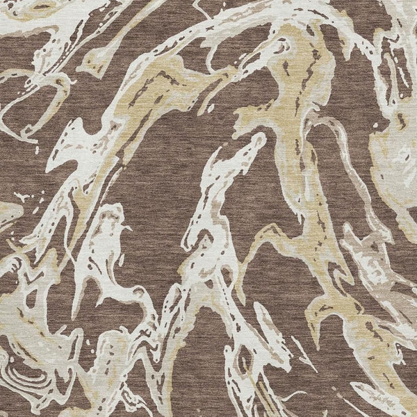 HomeRoots 10' X 14' Brown Ivory Gold Abstract Area Rug - Washable, UV Protected, Modern Design for Any Space 681227
