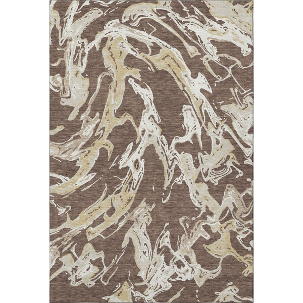 HomeRoots 10' X 14' Brown Ivory Gold Abstract Area Rug - Washable, UV Protected, Modern Design for Any Space 681227