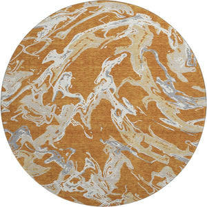 HomeRoots 8' Copper Gray and Ivory Abstract Round Rug - Washable, UV-Protected, Stylish & Durable Design 681230