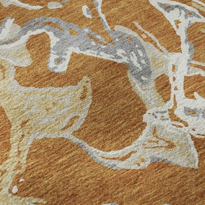 HomeRoots 8' Copper Gray and Ivory Abstract Round Rug - Washable, UV-Protected, Stylish & Durable Design 681230