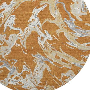 HomeRoots 8' Copper Gray and Ivory Abstract Round Rug - Washable, UV-Protected, Stylish & Durable Design 681230