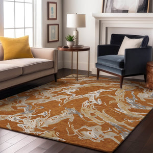 HomeRoots 8' X 10' Copper Gray & Ivory Abstract Washable Area Rug - Stylish, UV Protected & Stain Resistant! 681231