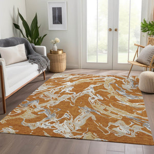 HomeRoots 8' X 10' Copper Gray & Ivory Abstract Washable Area Rug - Stylish, UV Protected & Stain Resistant! 681231