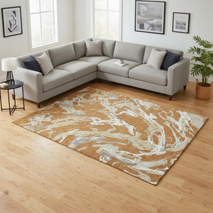 HomeRoots 10' Copper Gray & Ivory Abstract Washable Area Rug - UV Protected, Durable, Modern Design for Homes 681233