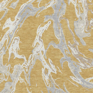 HomeRoots 5' X 8' Washable Gold Gray Beige Abstract Area Rug - UV Protected, Durable, Modern Style for Homes 681235