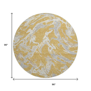 HomeRoots 8' Gold Gray And Beige Abstract Round Rug – Washable, UV Protected, Stain Resistant for Busy Homes 681236
