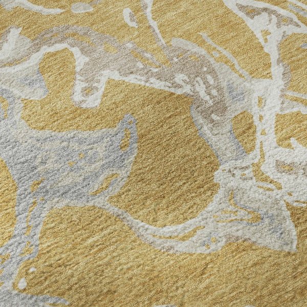 HomeRoots 9' Abstract Area Rug in Gold, Gray & Beige – Washable, UV-Protected, Stain-Resistant Design for Modern Homes 681238