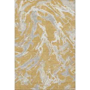 HomeRoots 9' Abstract Area Rug in Gold, Gray & Beige – Washable, UV-Protected, Stain-Resistant Design for Modern Homes 681238