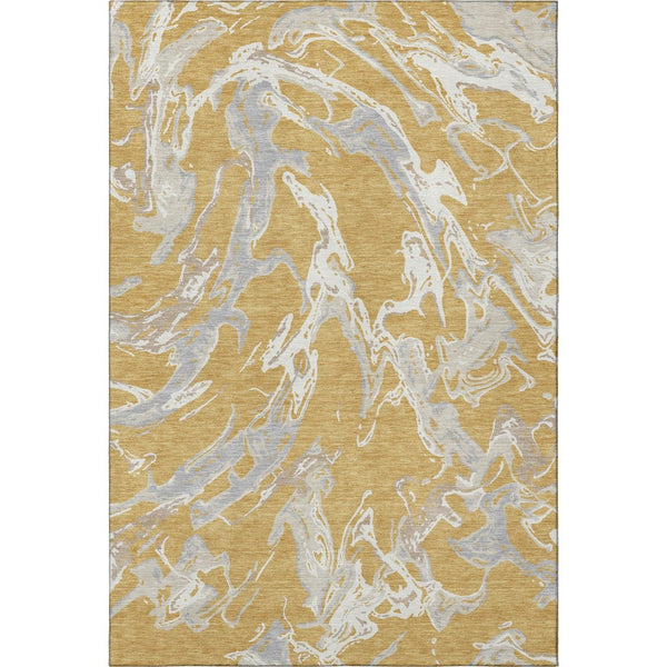 HomeRoots 9' Abstract Area Rug in Gold, Gray & Beige – Washable, UV-Protected, Stain-Resistant Design for Modern Homes 681238