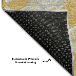 HomeRoots 10' X 14' Abstract Washable Area Rug in Gold, Gray & Beige - Durable, Stain-Resistant & UV Protected 681239