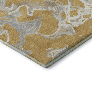 HomeRoots 10' X 14' Abstract Washable Area Rug in Gold, Gray & Beige - Durable, Stain-Resistant & UV Protected 681239