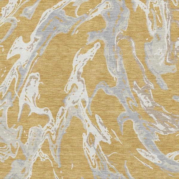 HomeRoots 10' X 14' Abstract Washable Area Rug in Gold, Gray & Beige - Durable, Stain-Resistant & UV Protected 681239