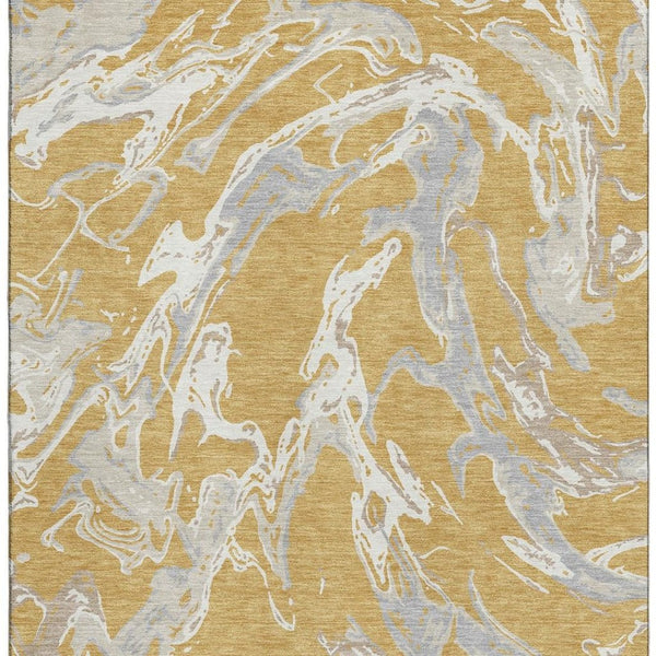 HomeRoots 10' X 14' Abstract Washable Area Rug in Gold, Gray & Beige - Durable, Stain-Resistant & UV Protected 681239
