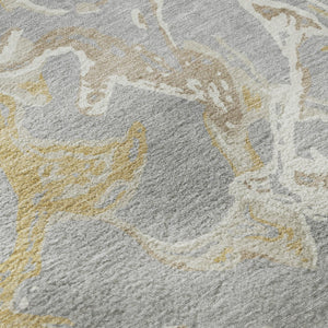 HomeRoots 5' Modern Abstract Gray Gold and Ivory Washable Area Rug with UV Protection for High-Traffic Homes 681241
