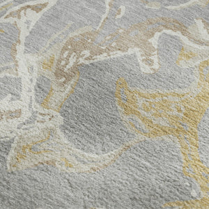 HomeRoots 5' Modern Abstract Gray Gold and Ivory Washable Area Rug with UV Protection for High-Traffic Homes 681241
