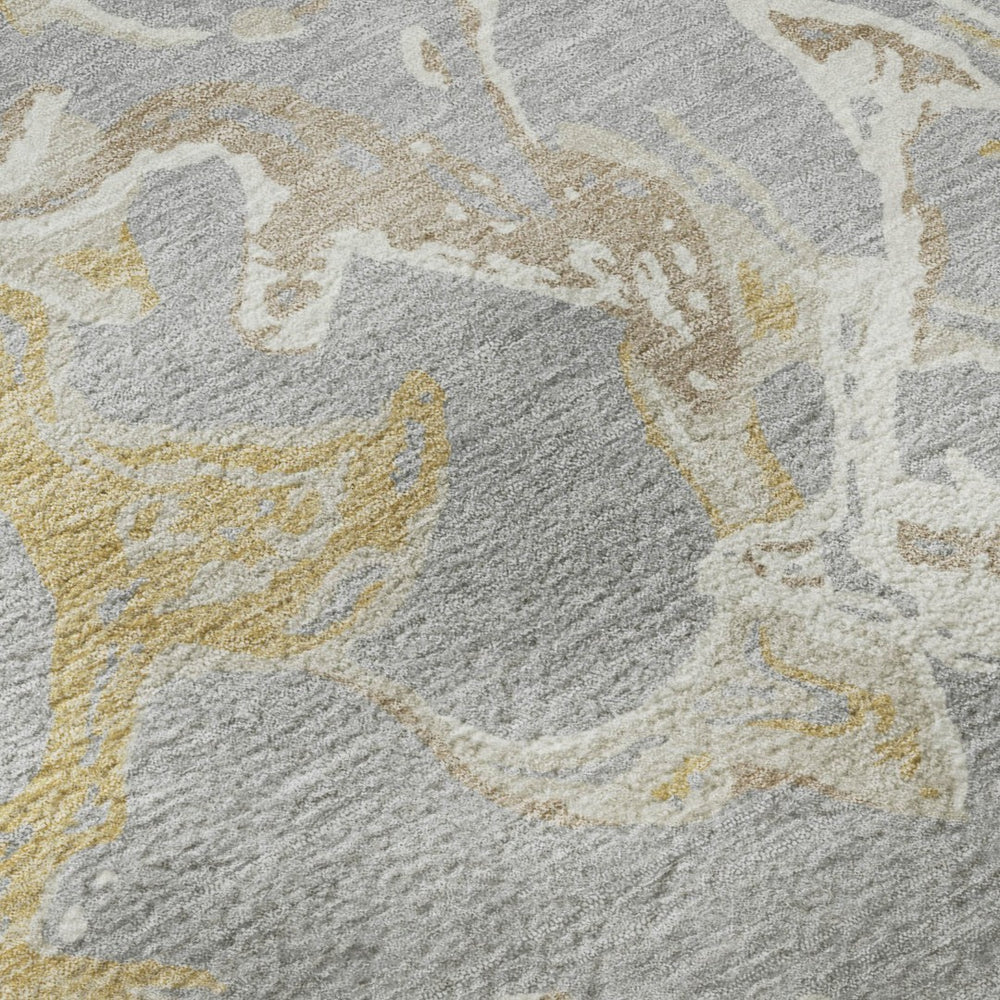 HomeRoots 9' X 12' Abstract Washable Area Rug in Gray, Gold & Ivory - Durable, UV Protected & Stylish Design! 681244