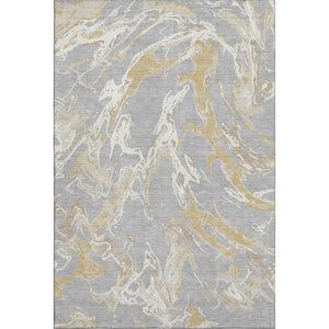 HomeRoots 10' X 14' Gray Gold Ivory Abstract Washable Area Rug - Stylish, Durable, and UV-Protected for Homes 681245
