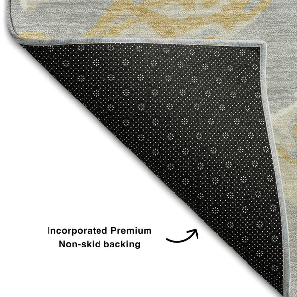 HomeRoots 10' X 14' Gray Gold Ivory Abstract Washable Area Rug - Stylish, Durable, and UV-Protected for Homes 681245
